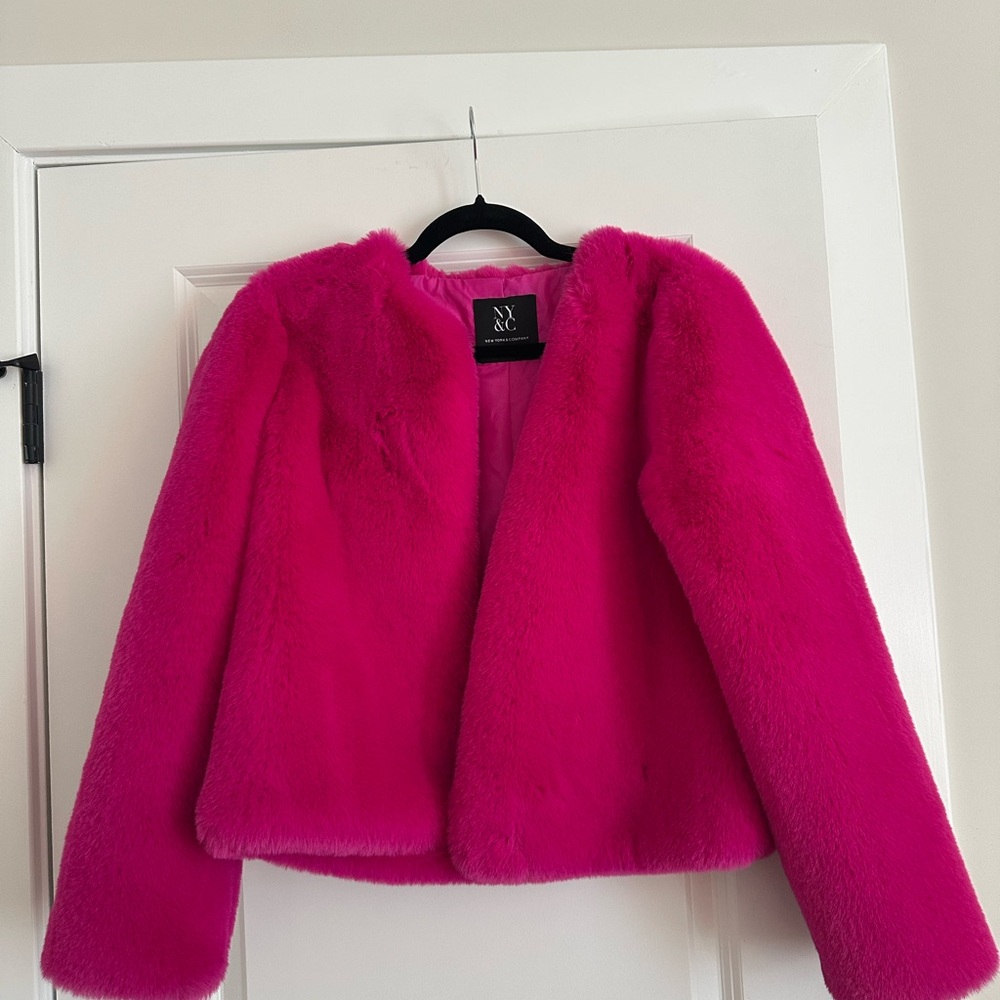 New York & Company Pink Faux Fur Jacket